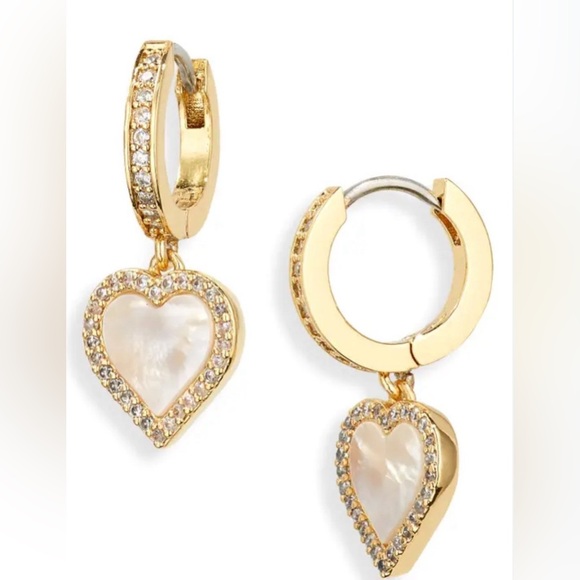 kate spade Jewelry - Kate Spade Take Heart (Gold/ CZ stones) Huggie drop earrings